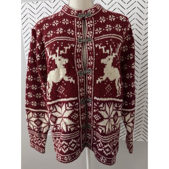 Vintage Croft & Barrow Red Wool Blend Reindeer Snowflake Sweater Christmas XL - Picture 1 of 7